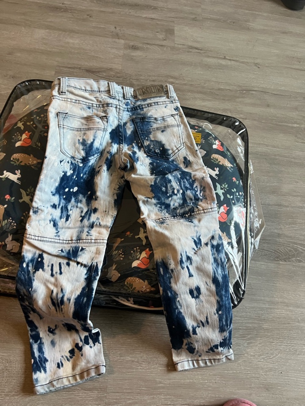 Bleached Tie-Dye Slim kids Jeans - Blue/White